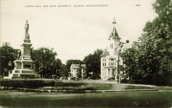 Soldiers' Monument and the Town Hall